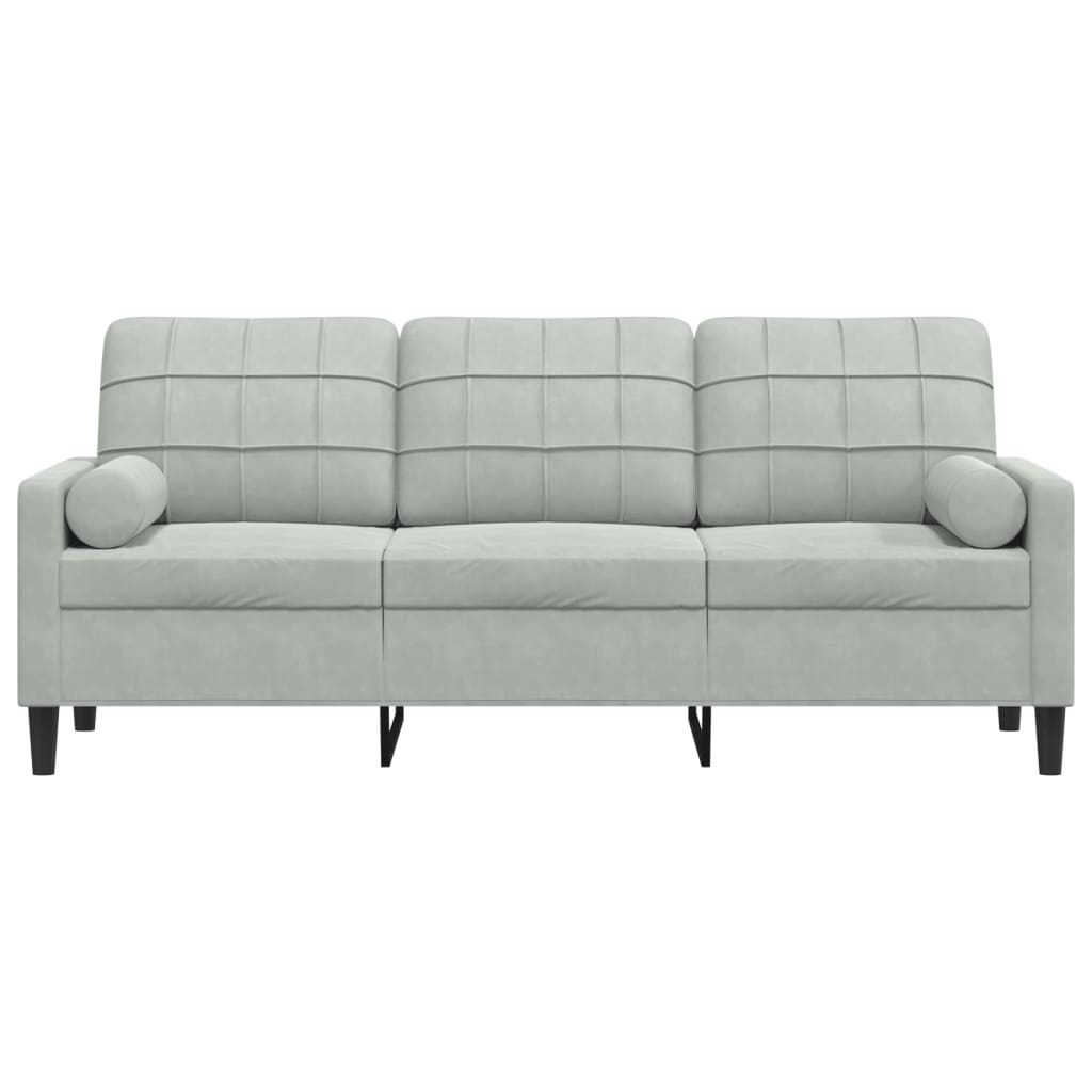 3-personers sofa med pyntepuder 180 cm velour lysegrå