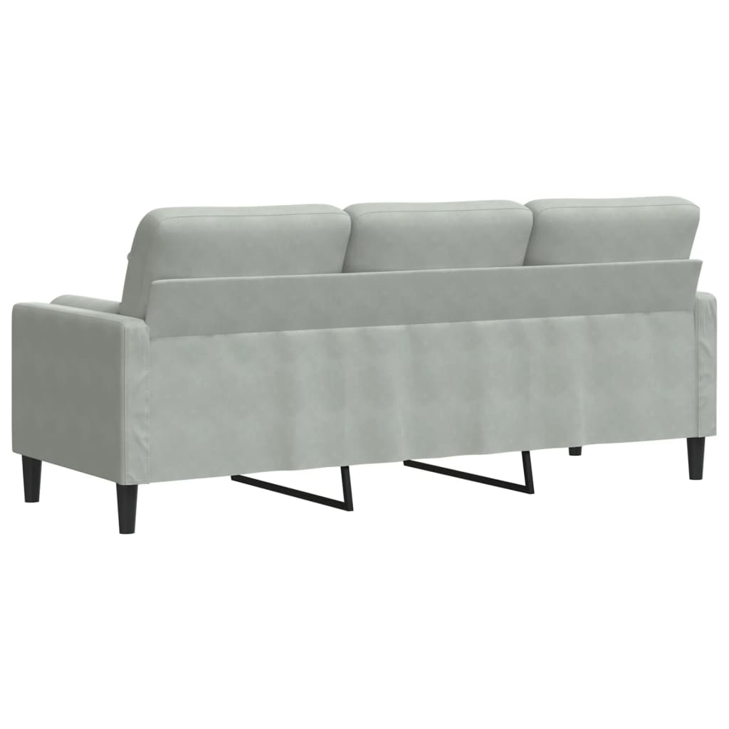 3-personers sofa med pyntepuder 180 cm velour lysegrå