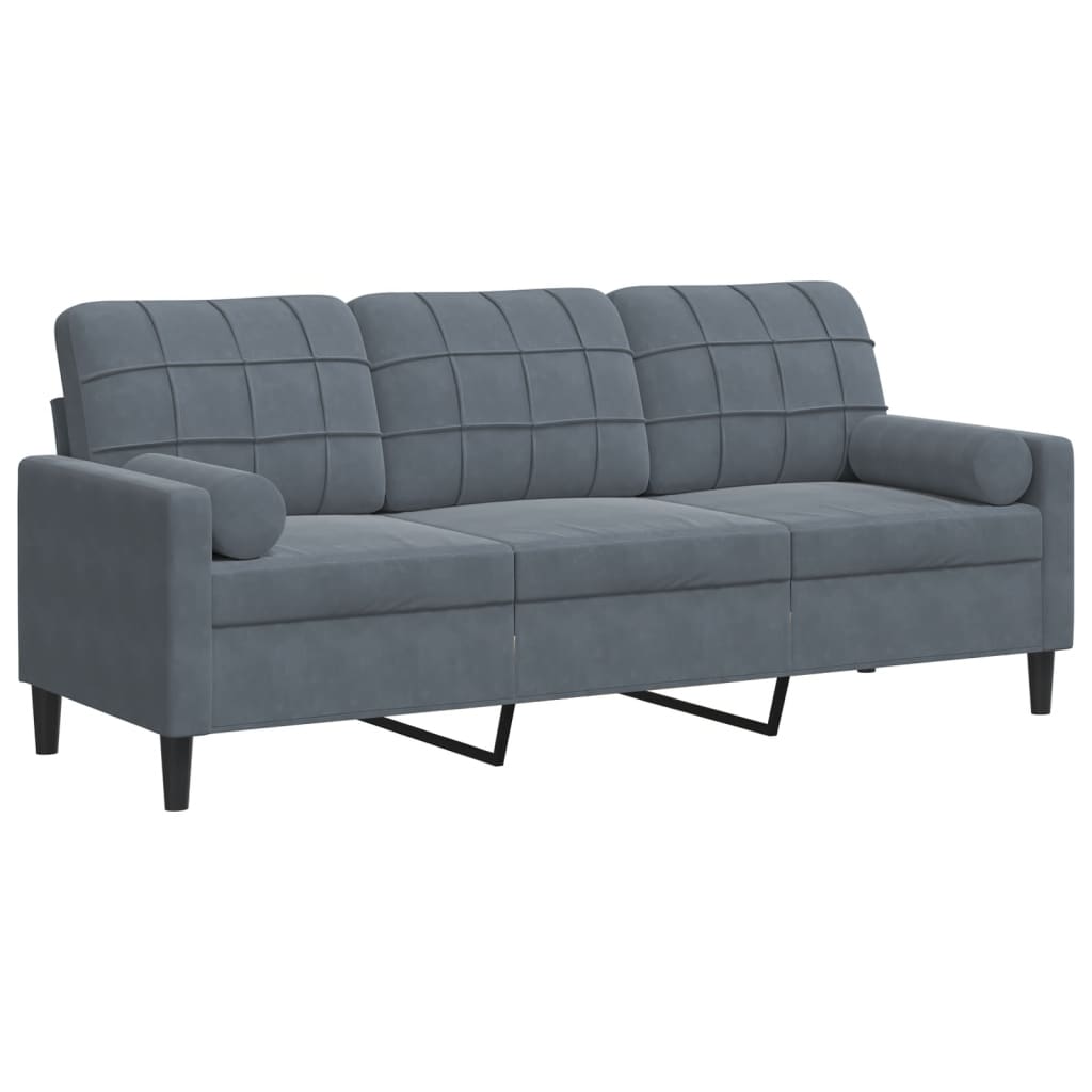 3-personers sofa med pyntepuder 180 cm velour mørkegrå