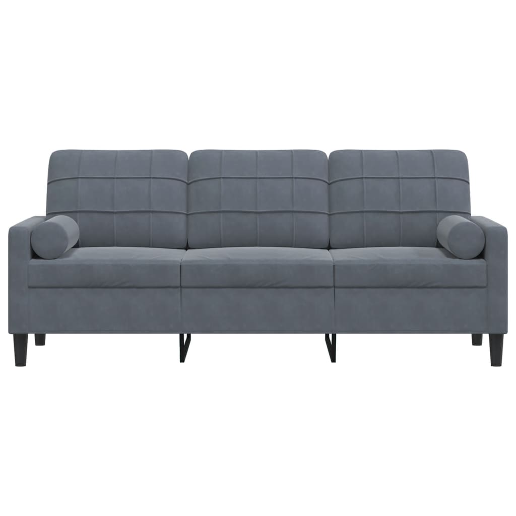 3-personers sofa med pyntepuder 180 cm velour mørkegrå