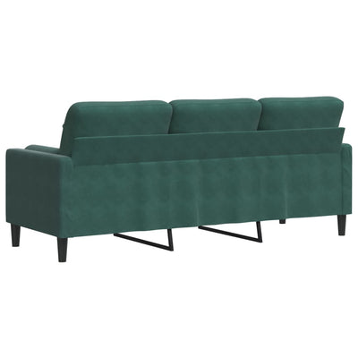 3-personers sofa med pyntepuder 180 cm velour mørkegrøn