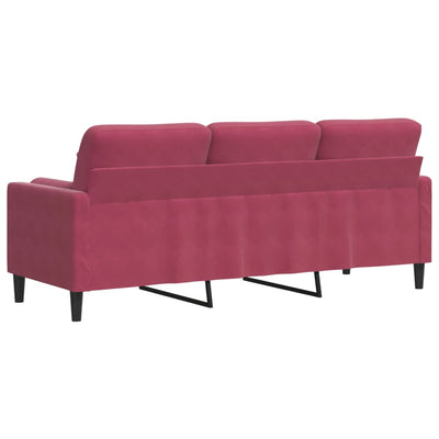 3-personers sofa med pyntepuder 180 cm velour vinrød