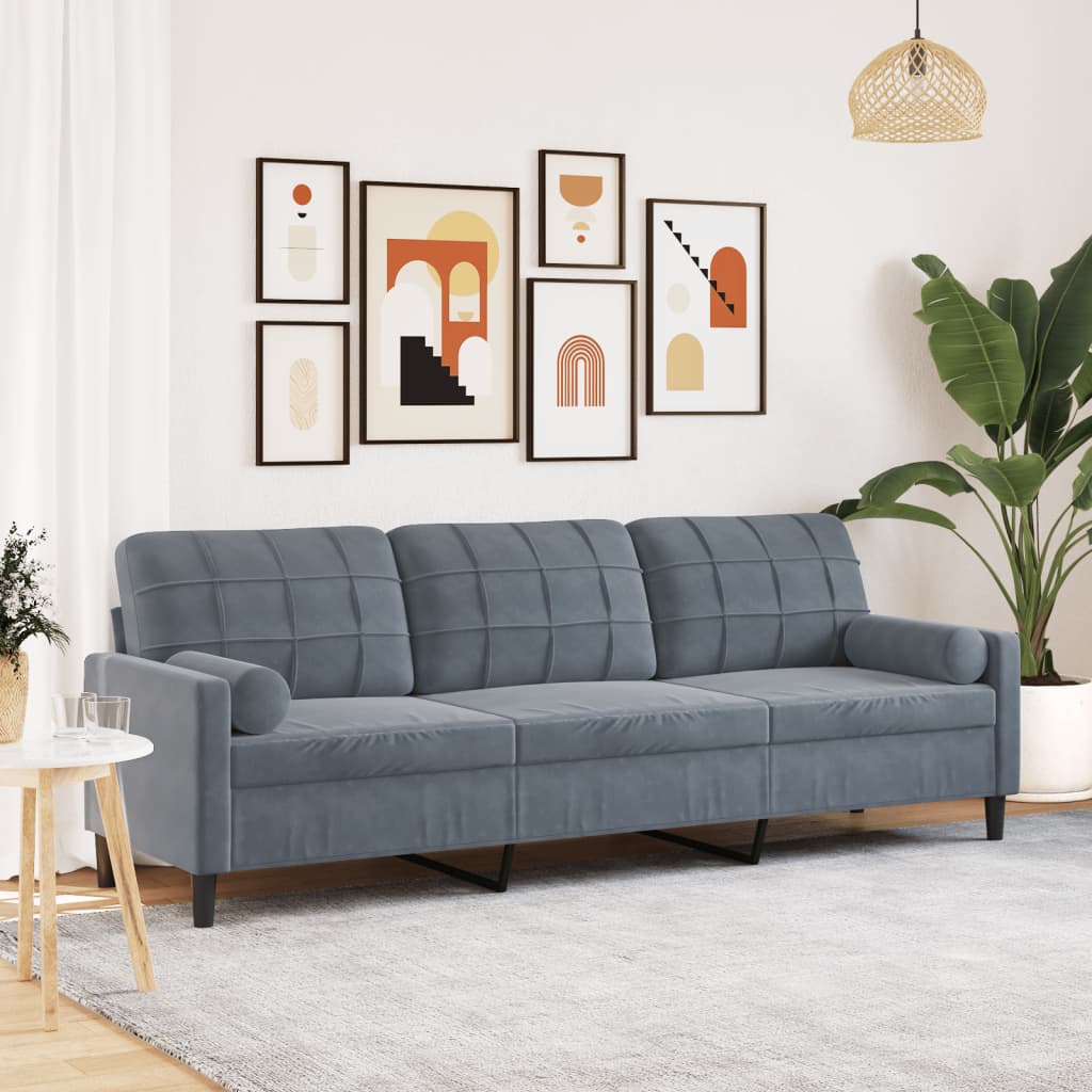 3-personers sofa med pyntepuder 210 cm fløjl mørkegrå