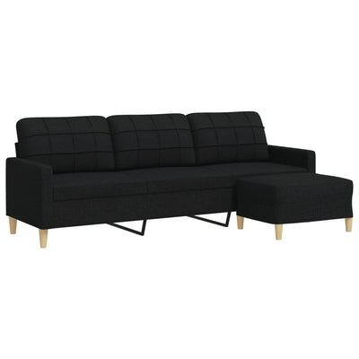 3-personers sofa med fodskammel 210 cm stof Sort