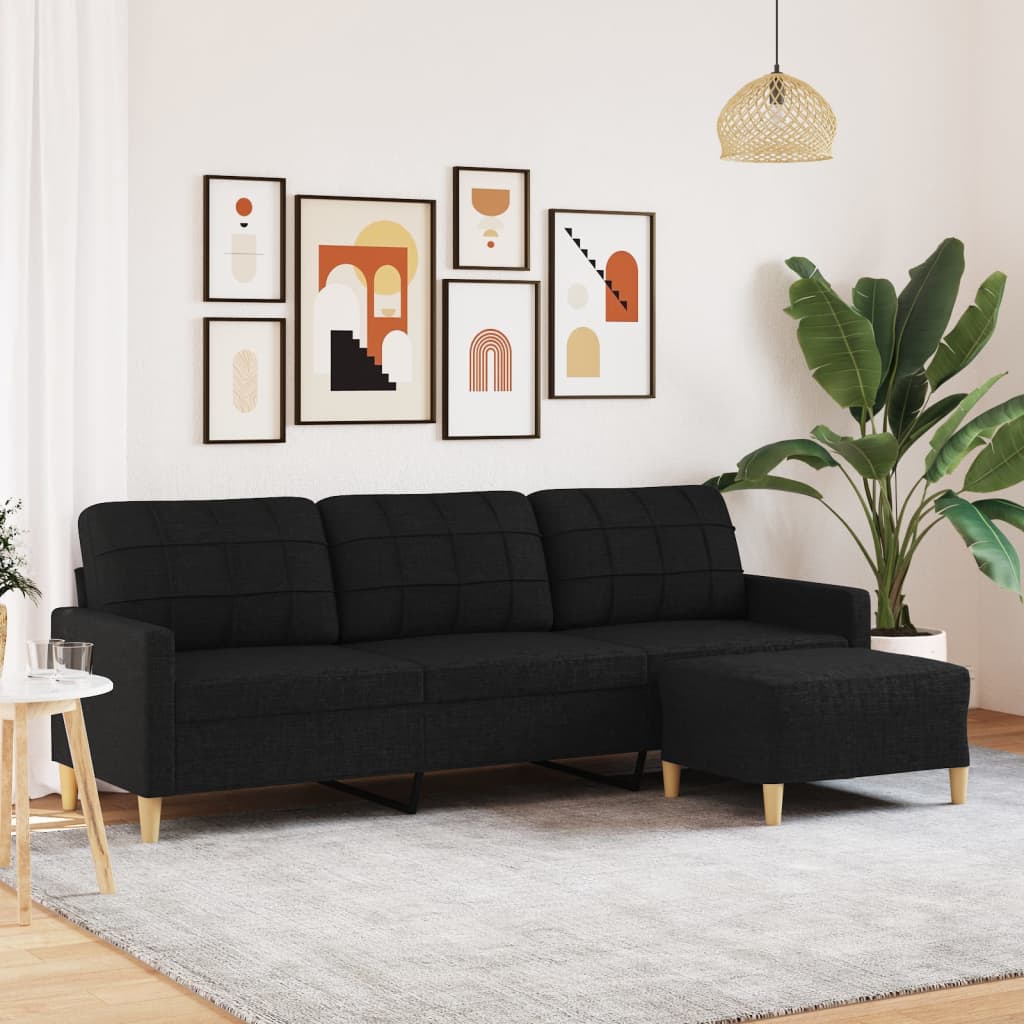 3-personers sofa med fodskammel 210 cm stof Sort