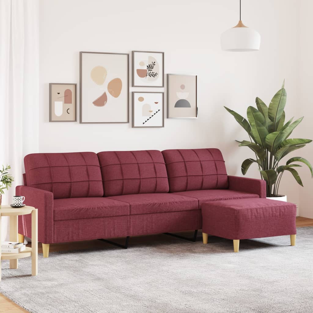 3-personers sofa med fodskammel 210 cm stof Vinrød