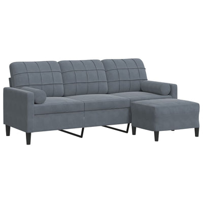 3-personers sofa med fodskammel 180 cm velour Mørkegrå