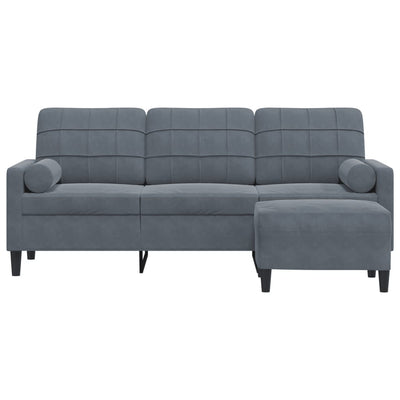 3-personers sofa med fodskammel 180 cm velour Mørkegrå