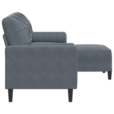 3-personers sofa med fodskammel 180 cm velour Mørkegrå