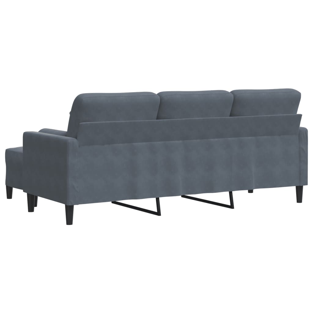 3-personers sofa med fodskammel 180 cm velour Mørkegrå