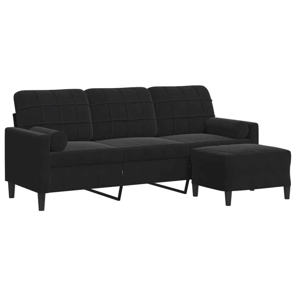 3-personers sofa med fodskammel 180 cm velour sort