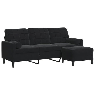 3-personers sofa med fodskammel 180 cm velour sort