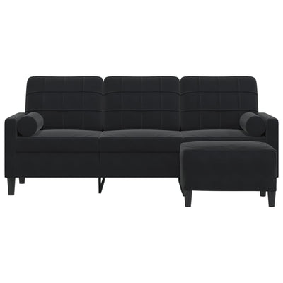 3-personers sofa med fodskammel 180 cm velour sort