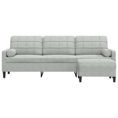 3-personers sofa med fodskammel 210 cm velour lysegrå