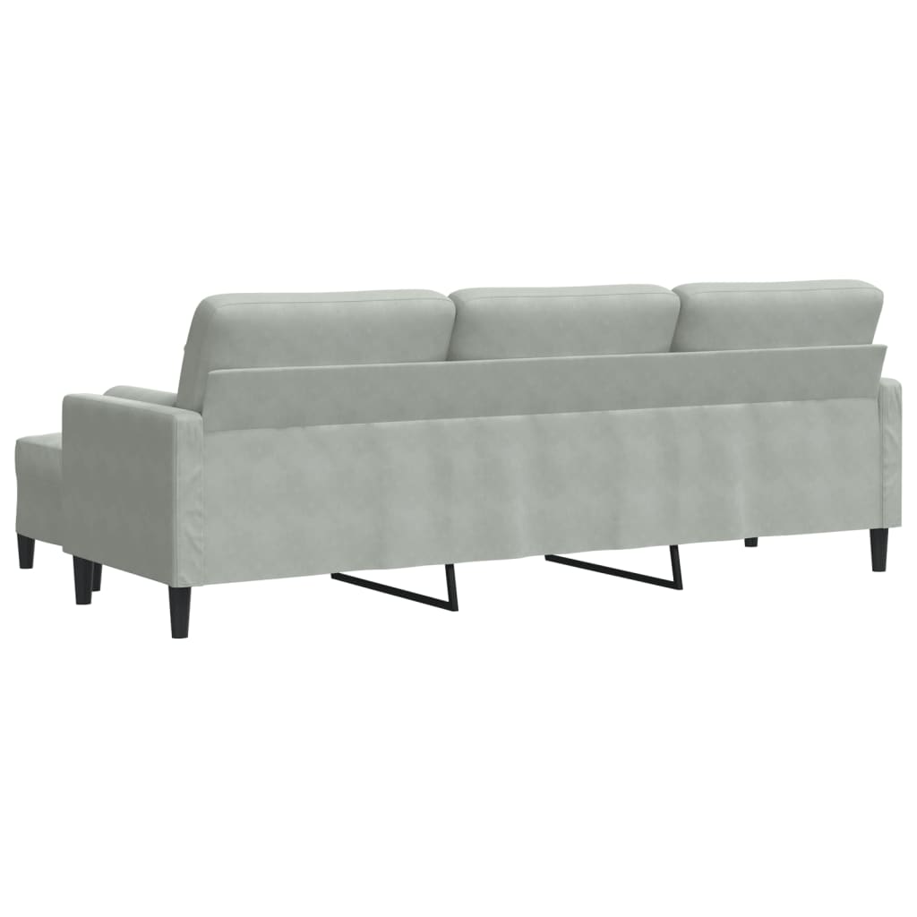 3-personers sofa med fodskammel 210 cm velour lysegrå