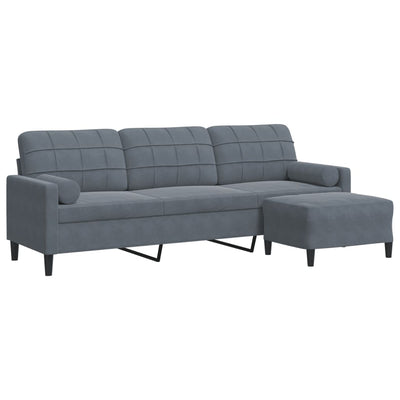 3-personers sofa med fodskammel 210 cm velour Mørkegrå