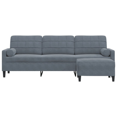 3-personers sofa med fodskammel 210 cm velour Mørkegrå