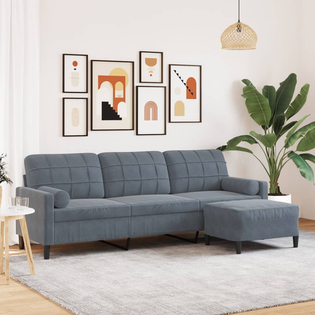 3-personers sofa med fodskammel 210 cm velour Mørkegrå