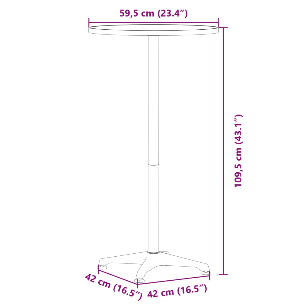 udendørs barbord Ø59,5x70/109,5 cm højdejusterbart aluminium