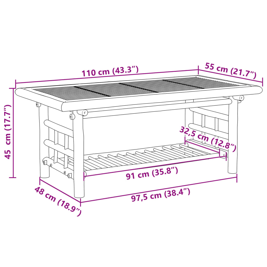 sofabord 110x55x45 cm bambus