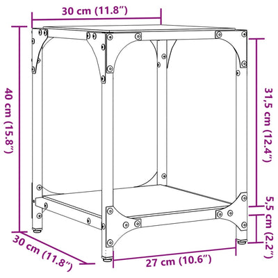 sofaborde med transparent glastop 2 stk 30x30x40 cm stål