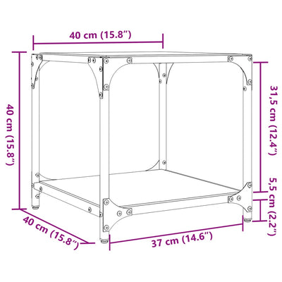 sofabord med transparent glastop 40x40x40 cm stål