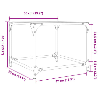 sofaborde med transparent glastop 2 stk 50x50x40 cm stål