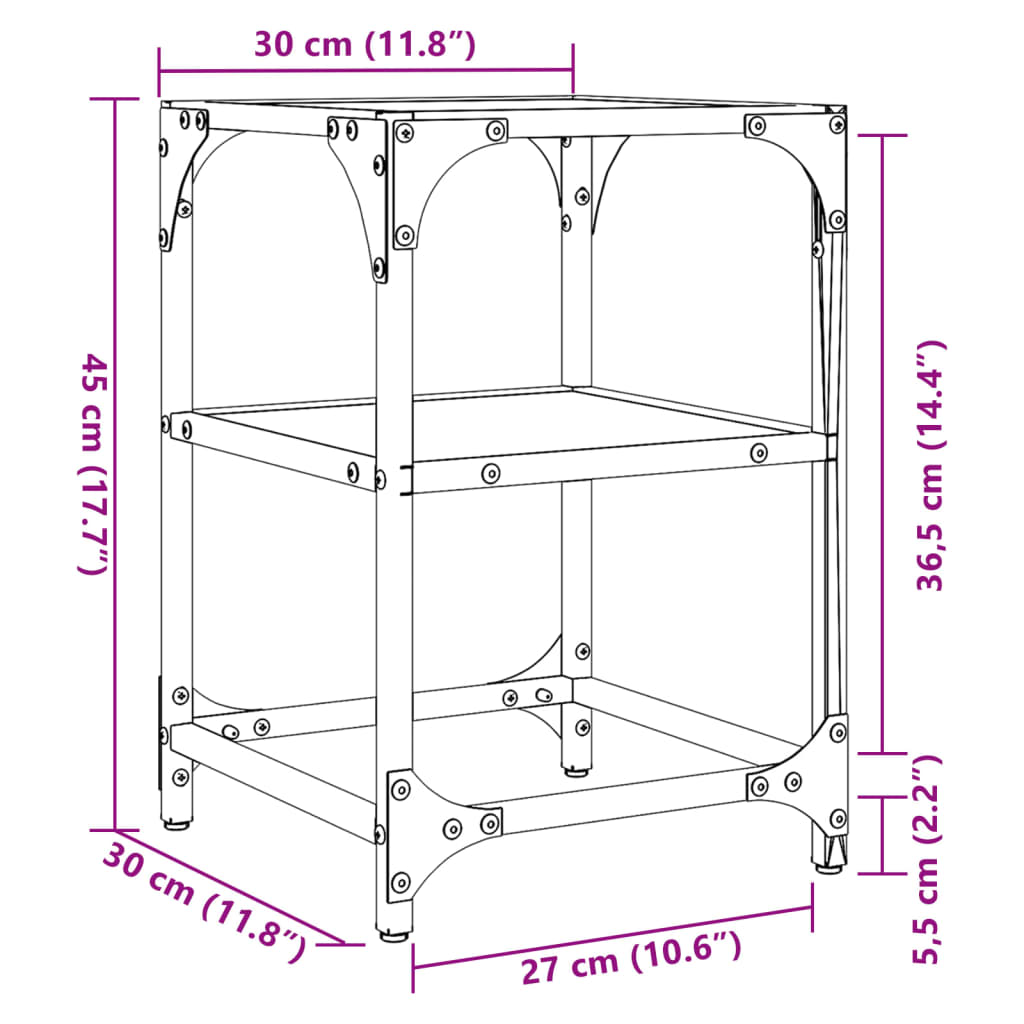 sofaborde 2 stk. med transparent glastop 30x30x45 cm stål