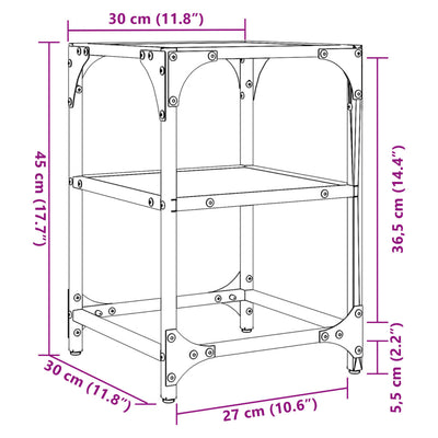 sofaborde 2 stk. med transparent glastop 30x30x45 cm stål