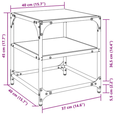 sofabord med transparent glastop 40x40x45 cm stål