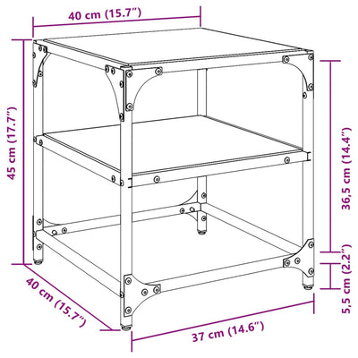 sofabord med sort glastop 40x40x45 cm stål