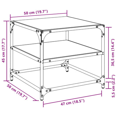 sofaborde med sort glastop 2 stk 50x50x45 cm stål