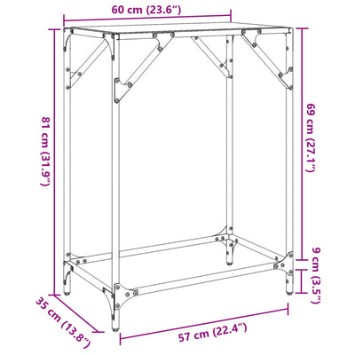 konsolbord med transparent glastop 60x35x81 cm stål