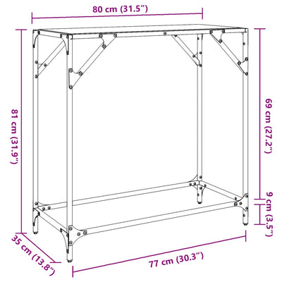 konsolbord med sort glastop 80x35x81 cm stål