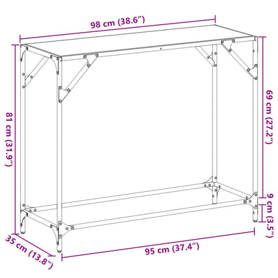 konsolbord med transparent glastop 98x35x81 cm stål