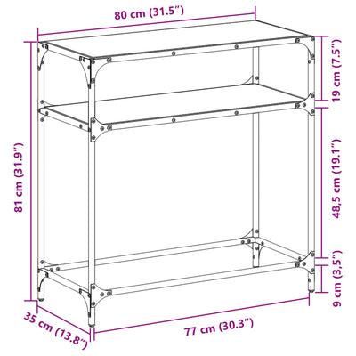 konsolbord med transparent glastop 80x35x81 cm stål