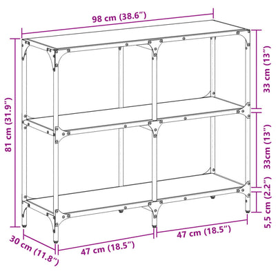 konsolbord med sort glastop 98x30x81 cm stål