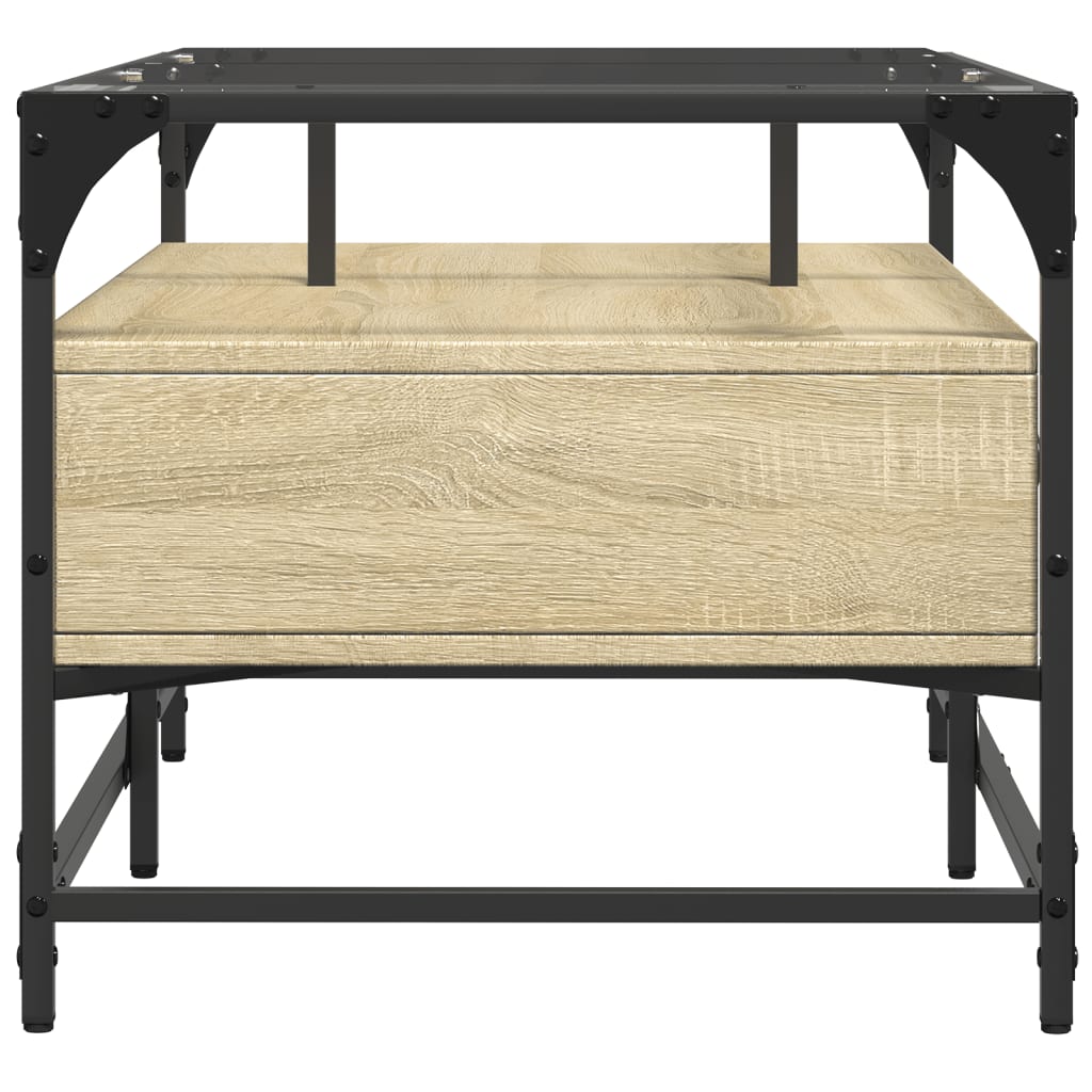 sofabord med glasplade 98,5x50x45 cm sonoma-eg