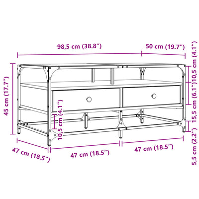 sofabord med glasplade 98,5x50x45 cm sonoma-eg