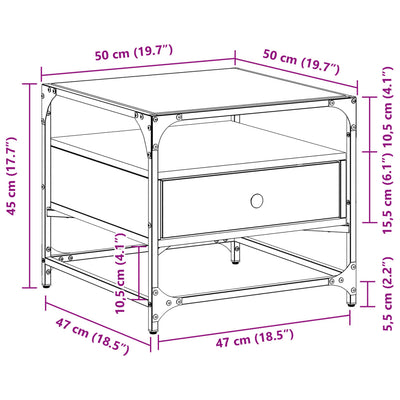 sofabord med glasplade Sonoma Eg 50x50x45 cm Stål