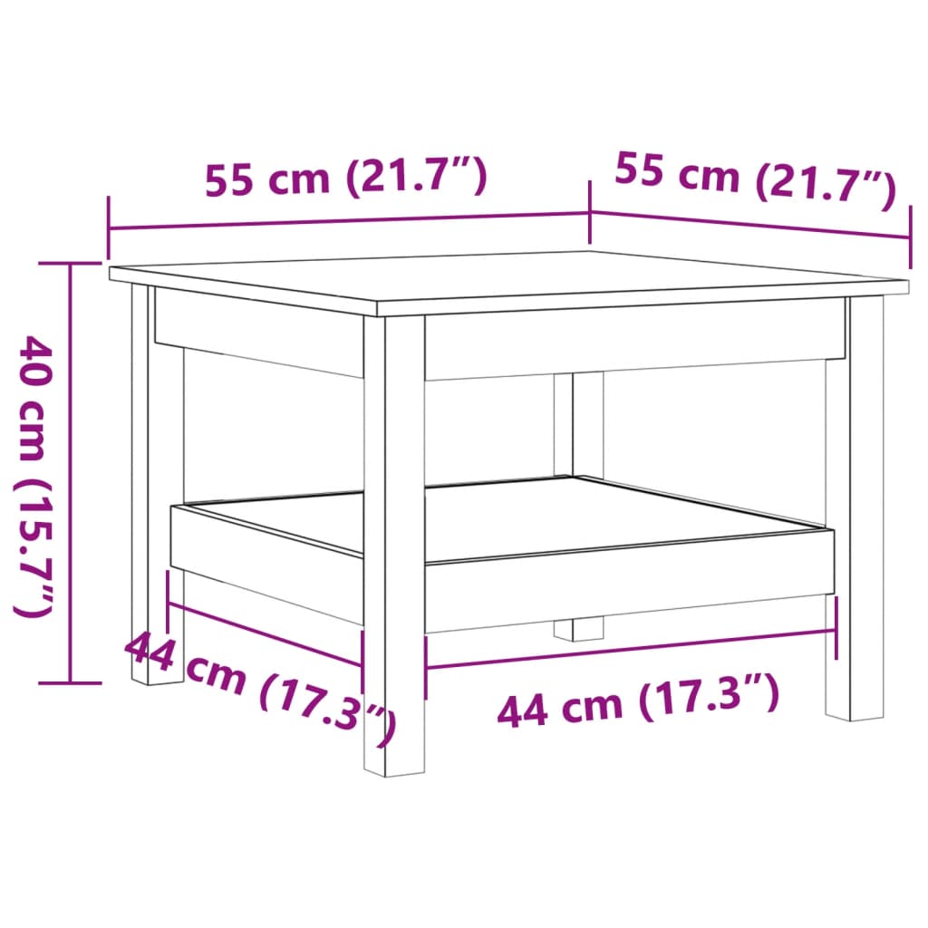 sofabord 55x55x40 cm massivt fyrretræ gyldenbrun