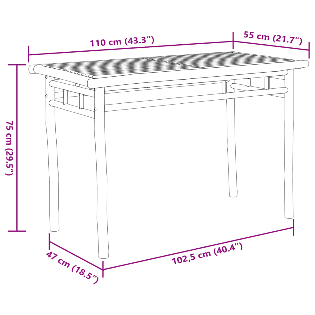 havebord 110x55x75 cm bambus