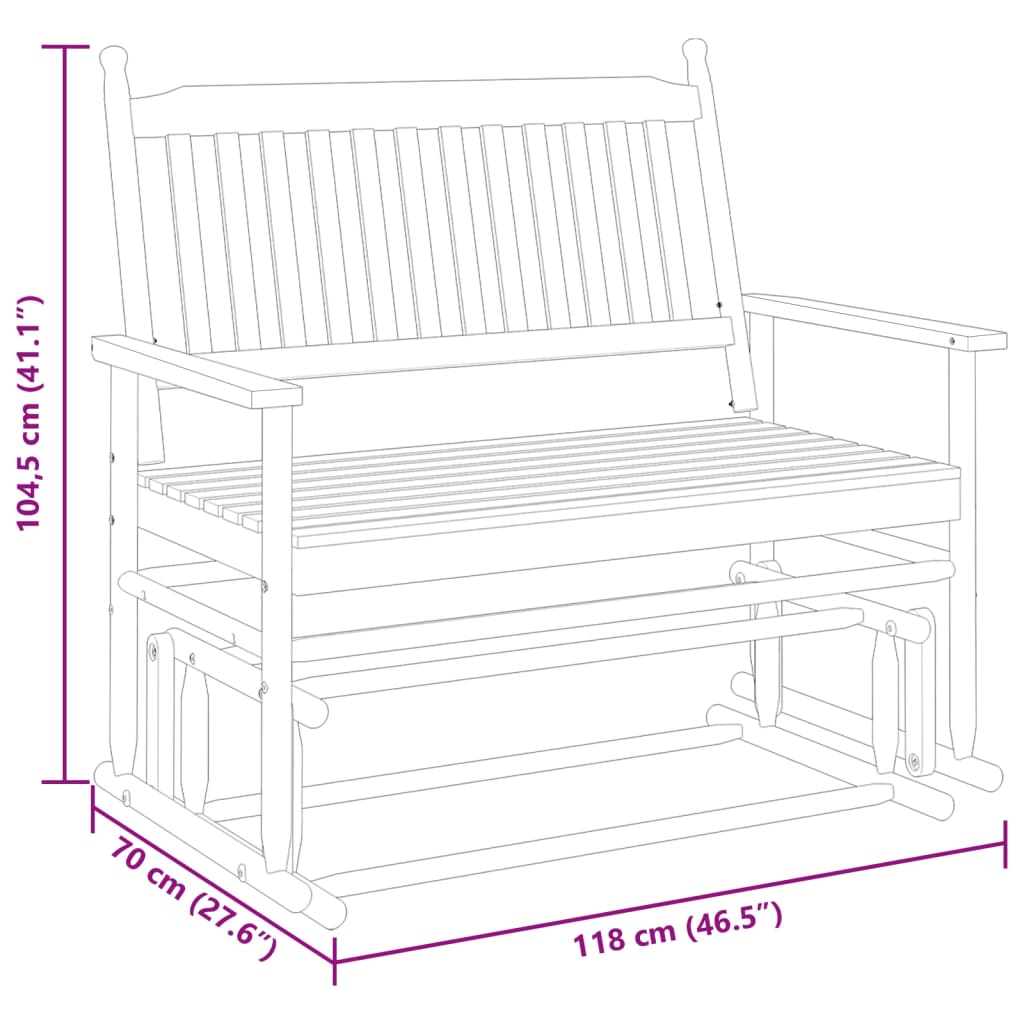 gyngebænk 118x70x104,5 cm massivt poppeltræ sort