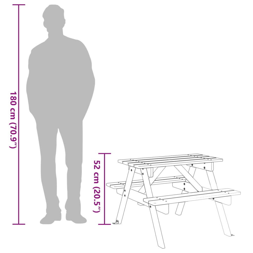 picnicbord til 4 børn m. parasolhul massivt grantræ