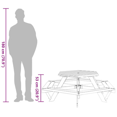 picnicbord til 6 børn sekskantet m. parasolhul massivt grantræ