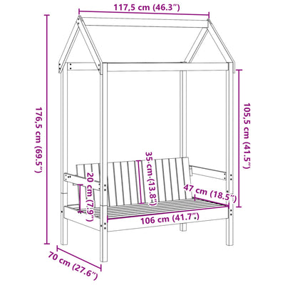 bænk med tag 117,5x70x176,5 cm massivt fyrretræ