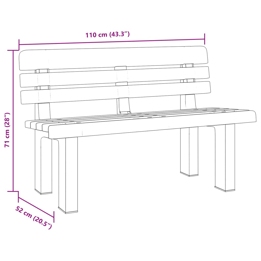 havebænk 110x52x71 cm polypropylen hvid