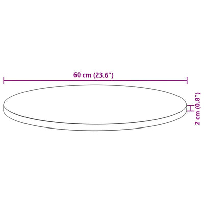 bordplade Ø80x2 cm rund massivt akacietræ