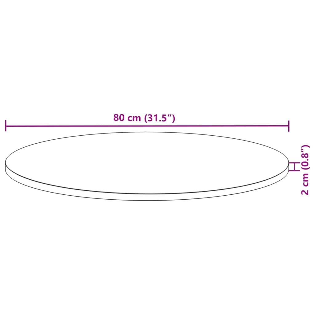 bordplade Ø80x2 cm rund massivt akacietræ