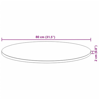 bordplade Ø80x2 cm rund massivt akacietræ